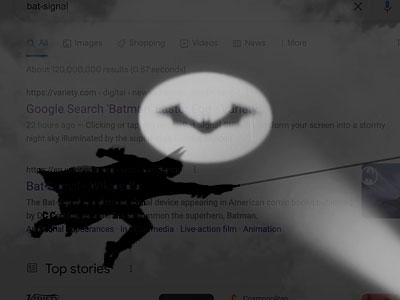 Google Batman (Bruce Wayne, Gotham City, Bat-Signal) påskeegg