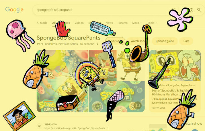 Goooooooooooooooooolw Bob l’éponge sur Google : pluie d’autocollants - elgooG